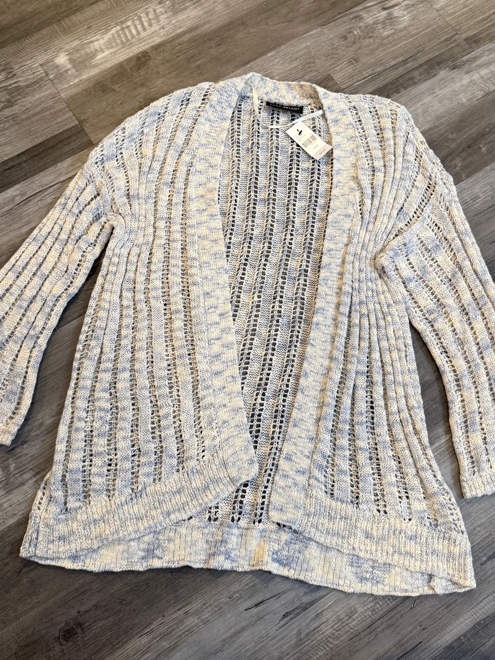 Lane Bryant NWT Open Knit Cardigan Sweater 14/16 Blue Cream Marled